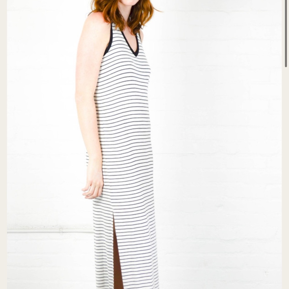 ATM Anthony Thomas Melillo Striped Jersey V-neck Maxi Dress